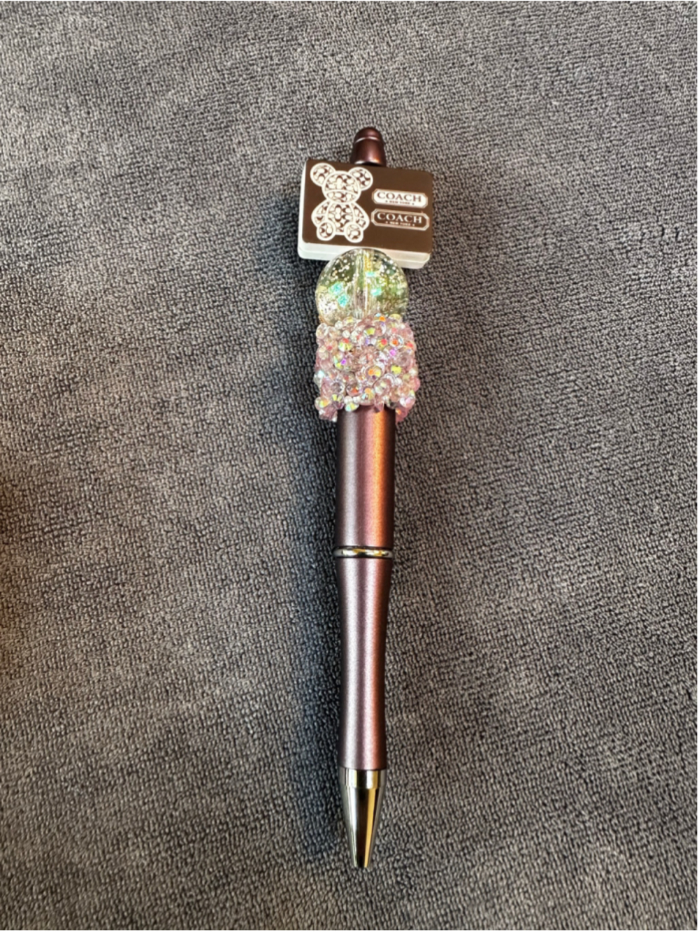 Fashion Handmade Novelty Bear Beaded Brown & Pink Pen